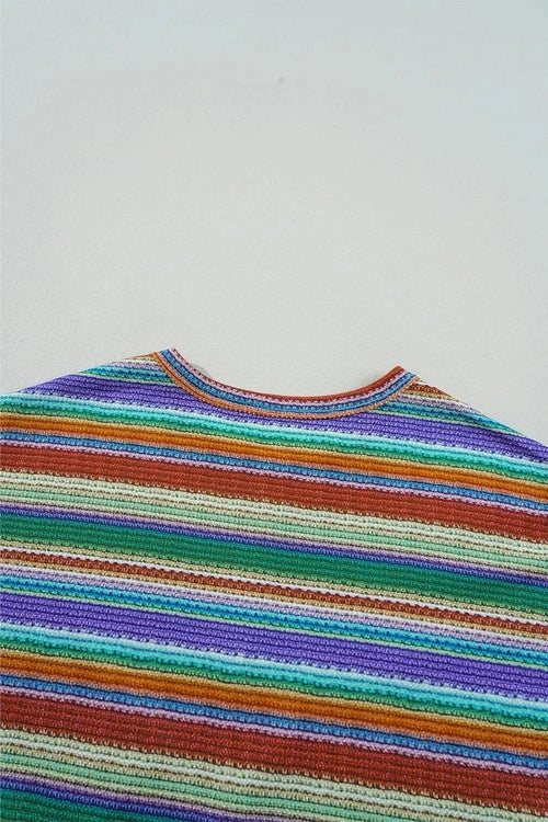 Multicolour Striped Twist Hem Cap Sleeve Top - Salty Season LLC