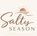 Logo for 'Salty Season' with a stylized sun above the text on a beige background