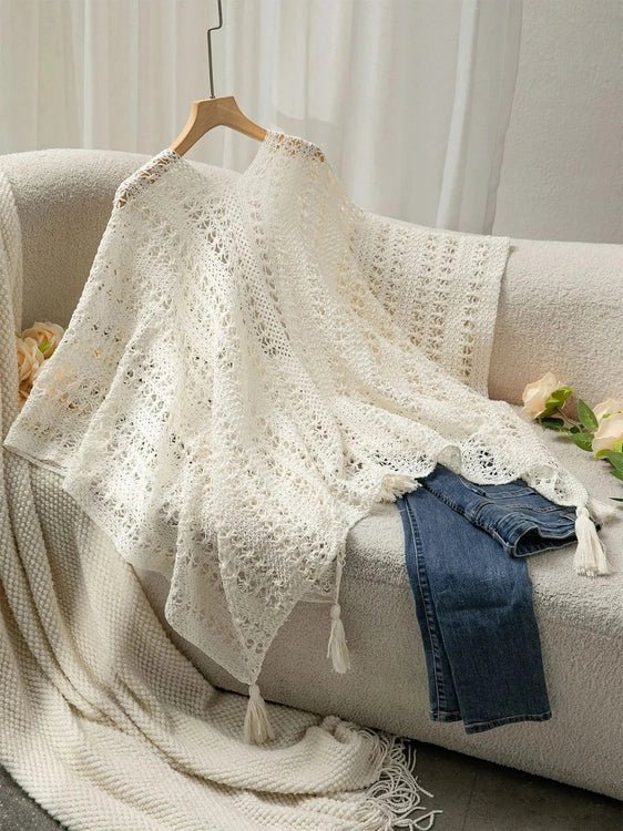 Openwork Tassel Open Front Knit Cover Up - Salty Season LLC