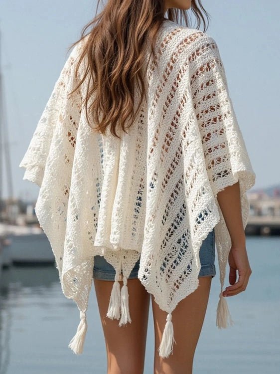 Openwork Tassel Open Front Knit Cover Up - Salty Season LLC