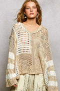 POL Color-Blocked Stripe Pattern Knit Top with Twisted Weave - Salty Season LLC
