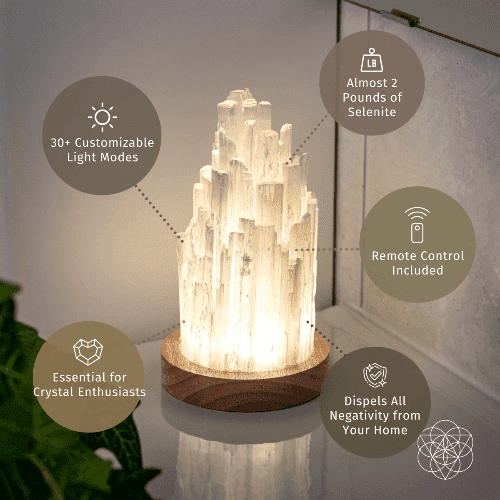 Crystal lamp with light modes and features on a neutral background
