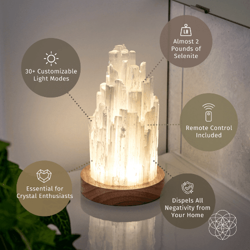 Crystal lamp with light modes and features on a neutral background