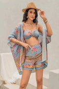 Printed Bra, Shorts and Cover Up Three-Piece Set - Salty Season LLC
