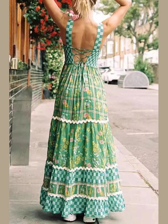 Printed Square Neck Tiered Dress - Salty Season LLC