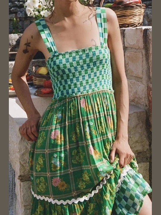 Printed Square Neck Tiered Dress - Salty Season LLC
