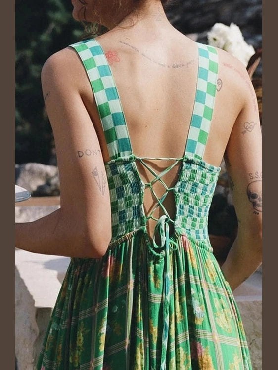 Printed Square Neck Tiered Dress - Salty Season LLC