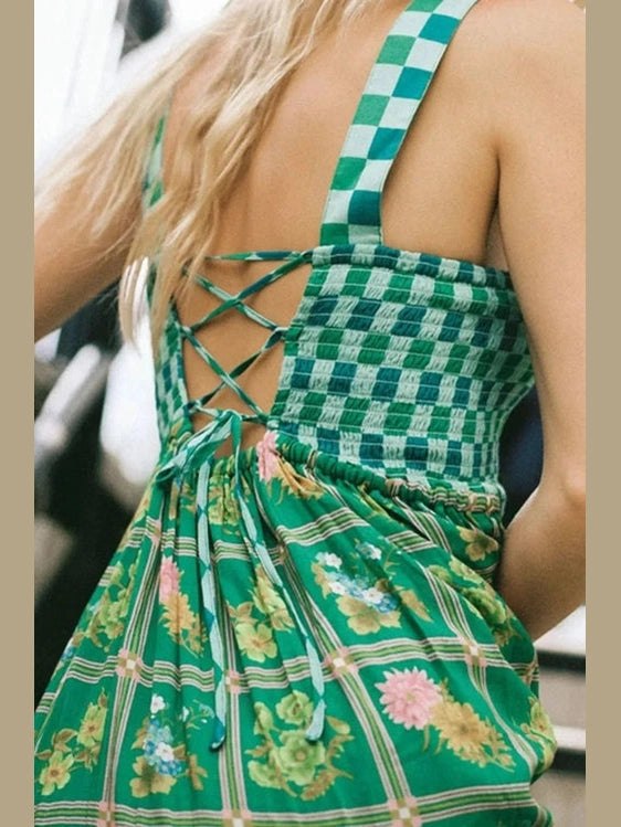 Printed Square Neck Tiered Dress - Salty Season LLC