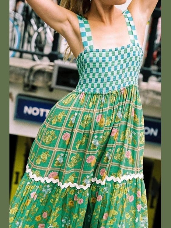 Printed Square Neck Tiered Dress - Salty Season LLC