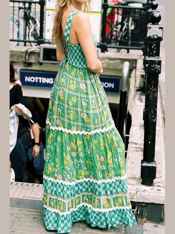 Printed Square Neck Tiered Dress - Salty Season LLC