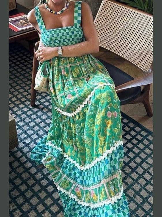 Printed Square Neck Tiered Dress - Salty Season LLC