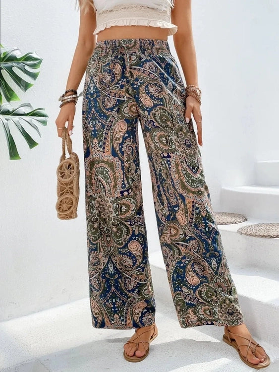 Printed Wide Leg Pants - Salty Season LLC