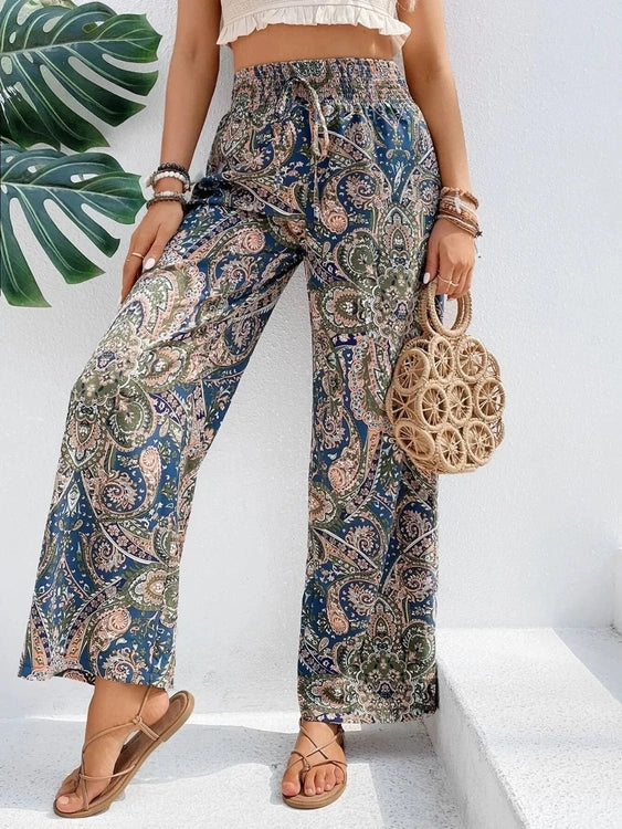 Printed Wide Leg Pants - Salty Season LLC