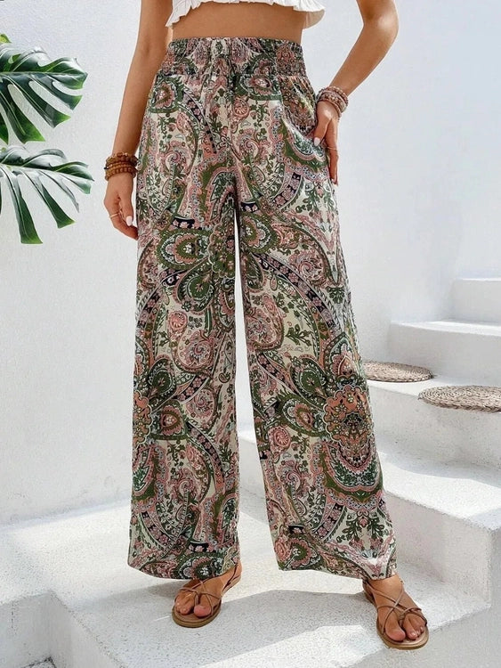 Printed Wide Leg Pants - Salty Season LLC