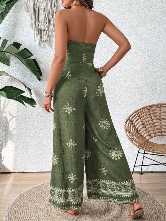 Printed Wide Leg Tube Jumpsuit - Salty Season LLC