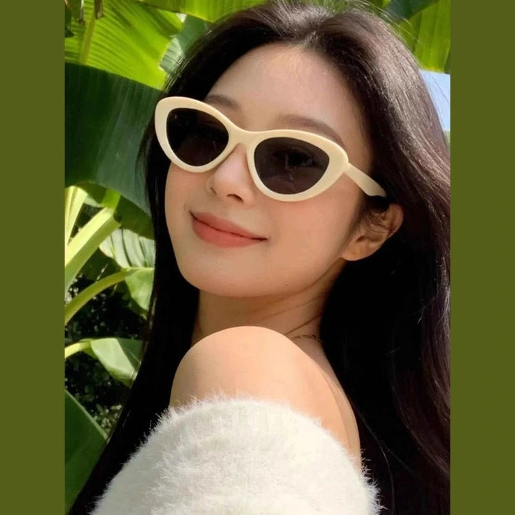 Cream matte cat eye fashion sunglasses for women with dark tint