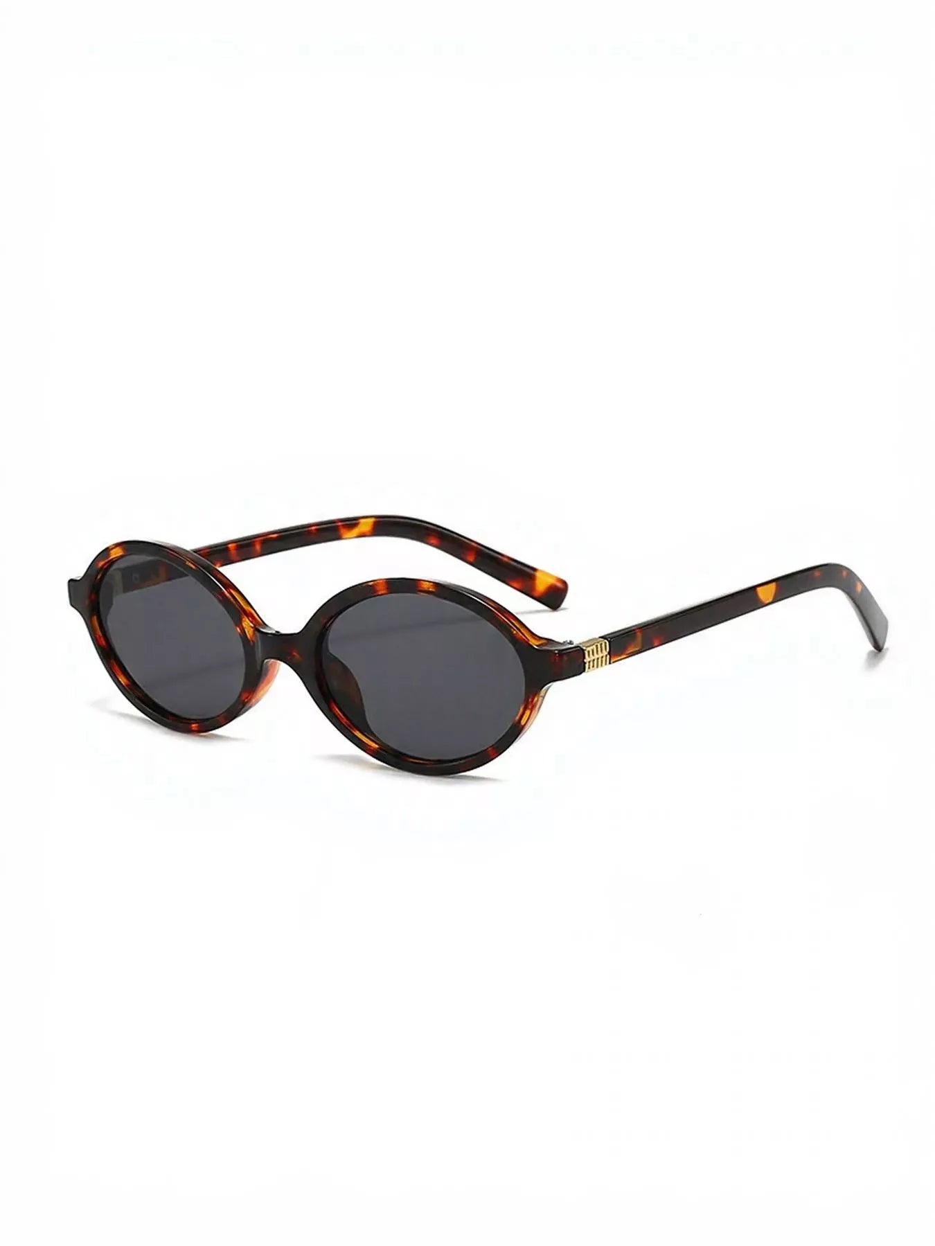 Sunglasses with tortoiseshell frame and dark lenses on a white background