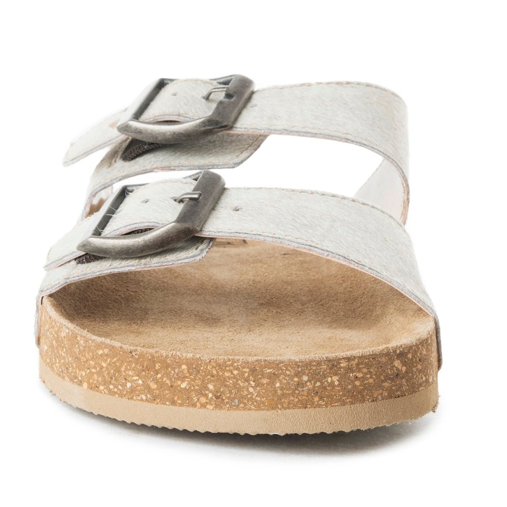 Myra Restful Hairon Leather Slides for Women – Adjustable Straps, Cork Footbed & Stylish Dual Buckle - Salty Season LLC