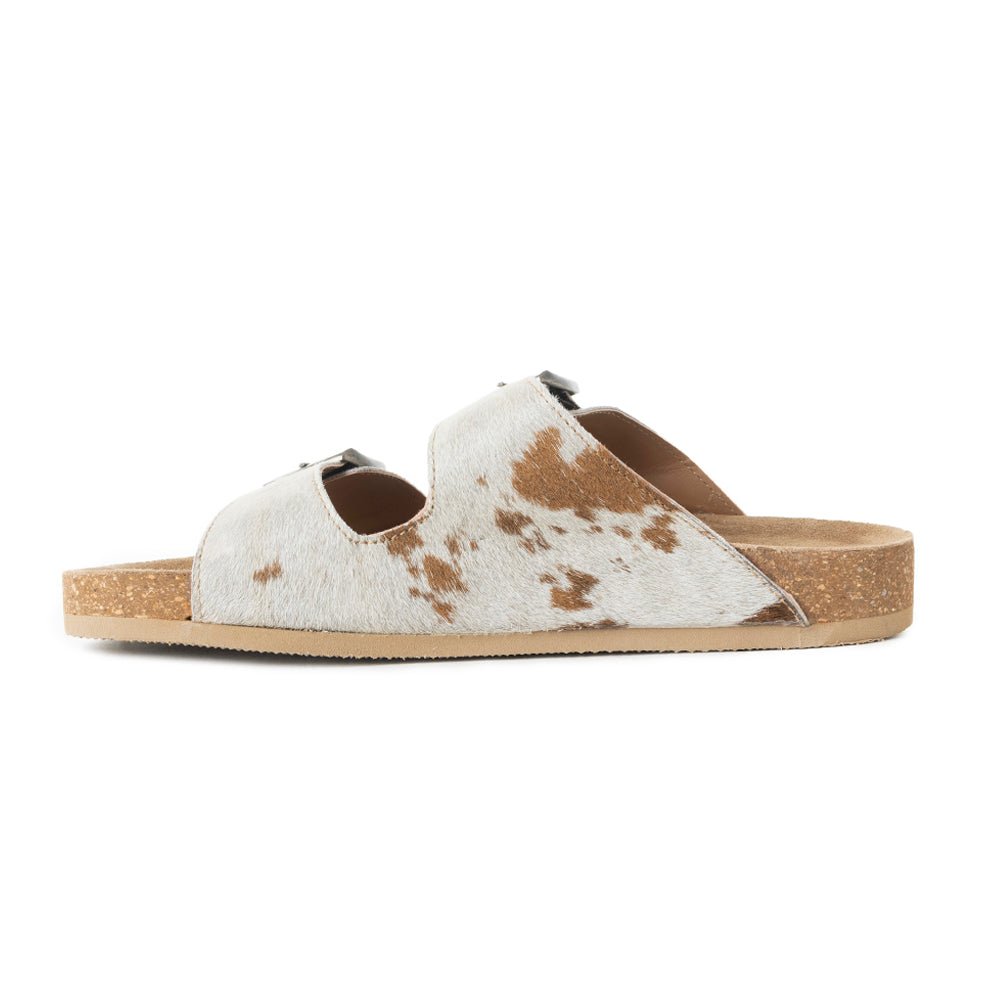 Myra Restful Hairon Leather Slides for Women – Adjustable Straps, Cork Footbed & Stylish Dual Buckle - Salty Season LLC