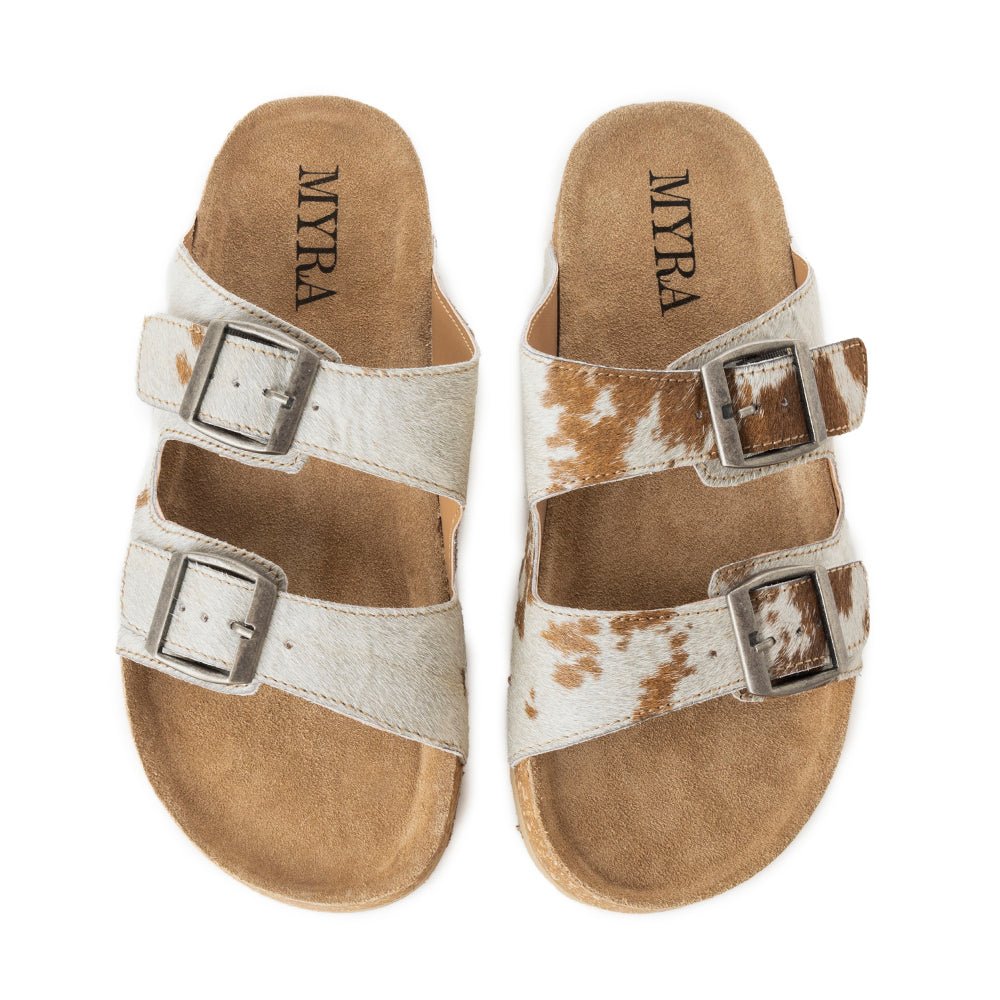 Myra Restful Hairon Leather Slides for Women – Adjustable Straps, Cork Footbed & Stylish Dual Buckle - Salty Season LLC