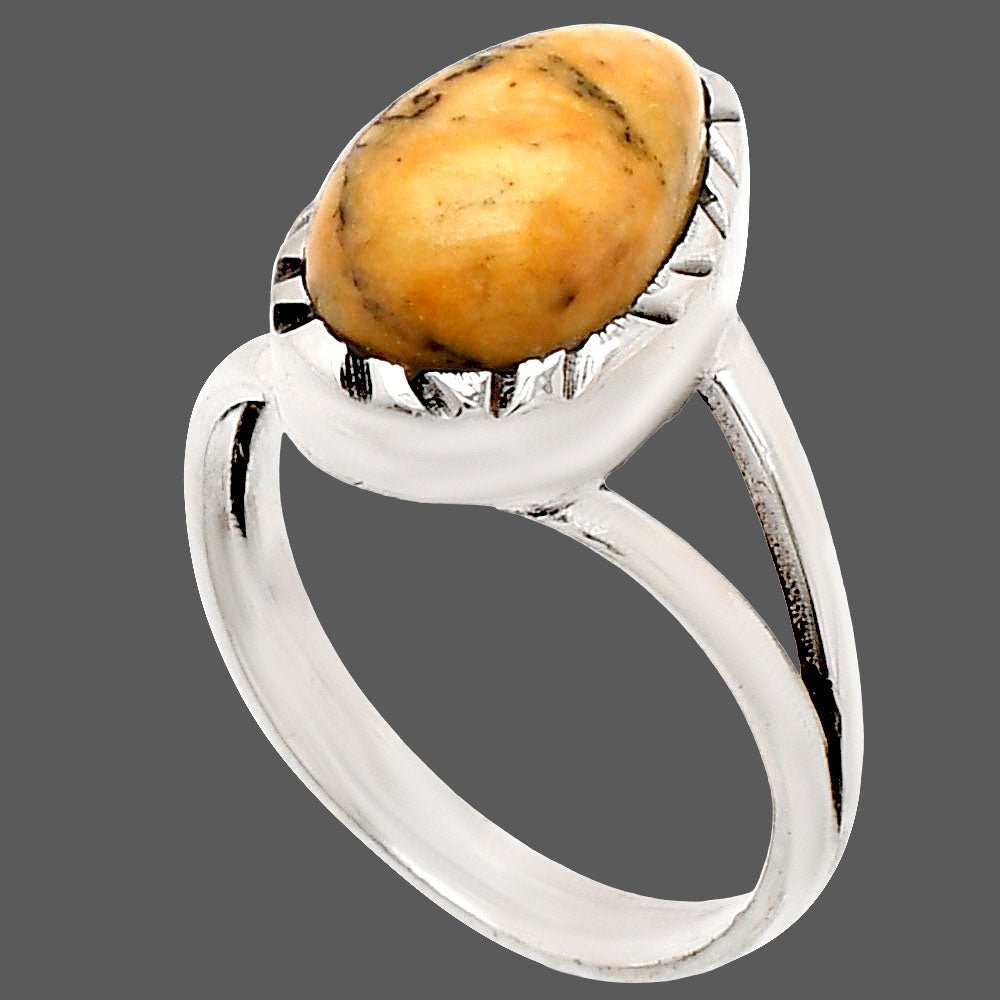 Natural Honey Dendritic Opal Ring size-7 R-1074 SDR230827 - Salty Season LLC