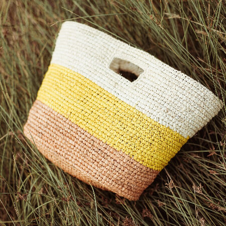 Sayan Raffia Tote Bag, in Yellow & Beige - Salty Season LLC