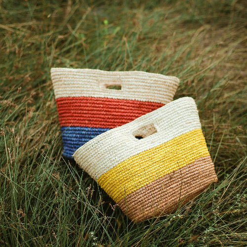 Sayan Raffia Tote Bag, in Yellow & Beige - Salty Season LLC