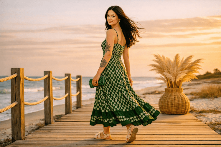 Checkered Spaghetti Strap Maxi Dress - Salty Season LLC