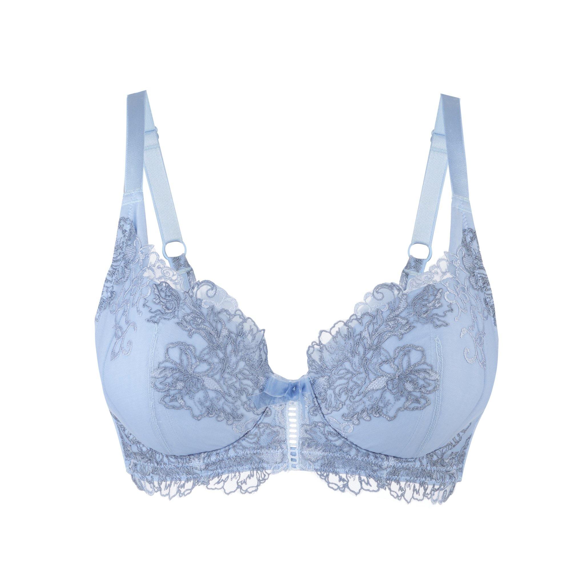Blue Ashley Embroidery Silk & Organic Cotton Supportive Plunge Bra -