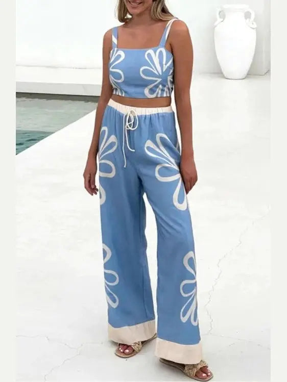 Smocked Square Neck Cami and Pants Set - Salty Season LLC