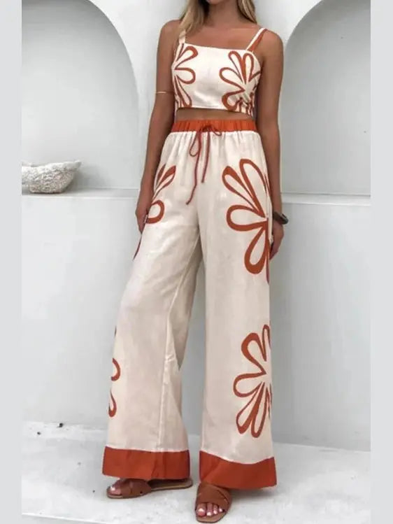 Smocked Square Neck Cami and Pants Set - Salty Season LLC