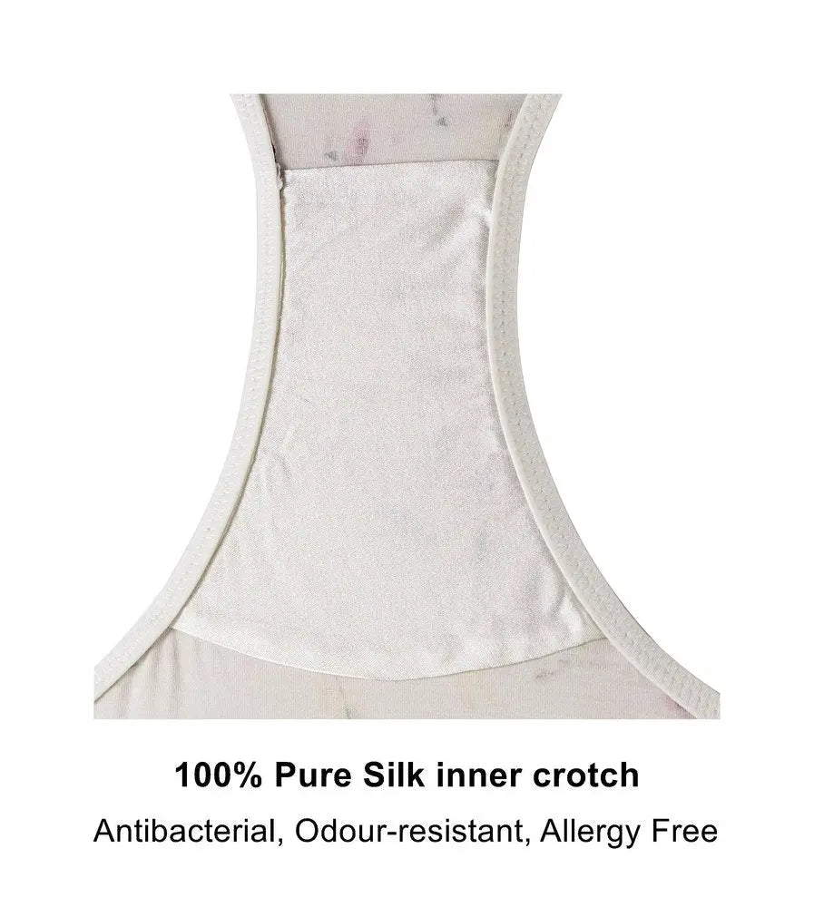 100% pure silk antibacterial inner crotch lining on floral briefs