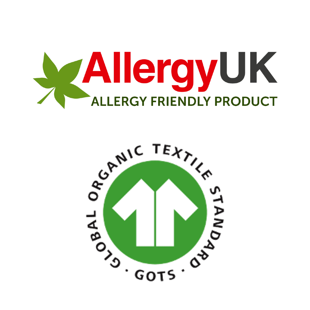 AllergyUK and GOTS certified organic textile logos for underwear
