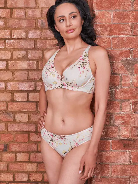 Sunbleached Floral silk and organic cotton brief set with low-rise fit on model