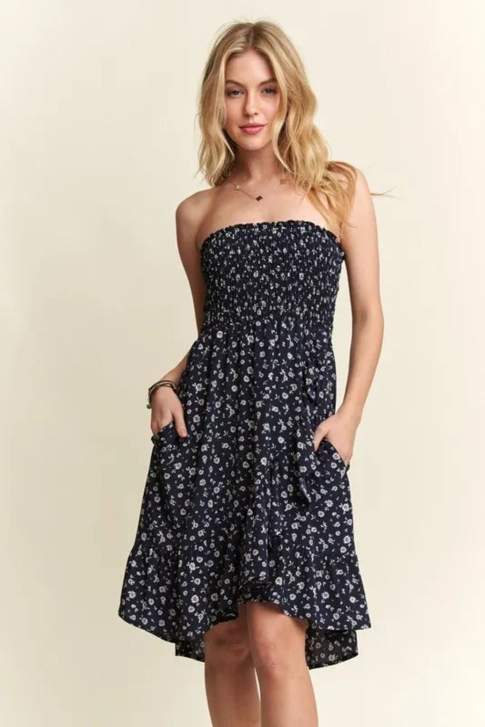 ADORA Smocked Floral Tube Dress with Pockets - Salty Season LLC