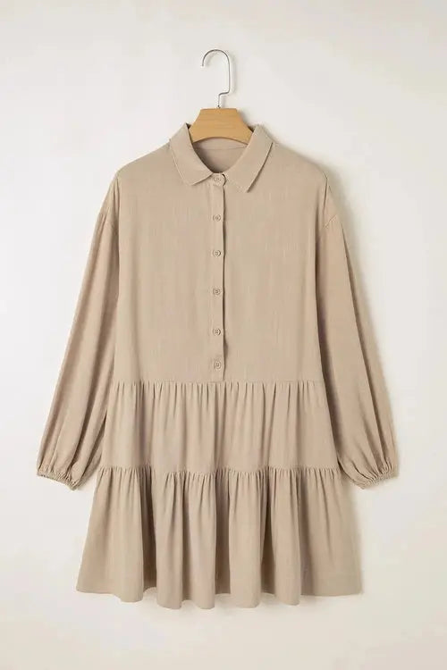 Tiered Collared Neck Balloon Sleeve Dress - Salty Season LLC