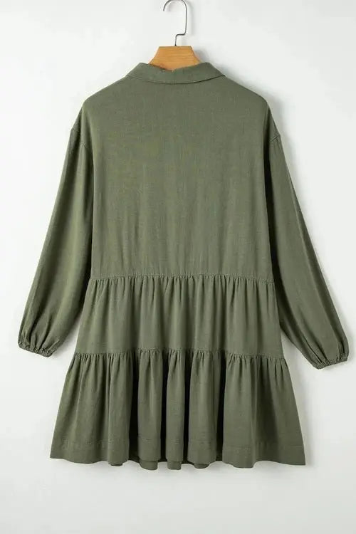 Tiered Collared Neck Balloon Sleeve Dress - Salty Season LLC