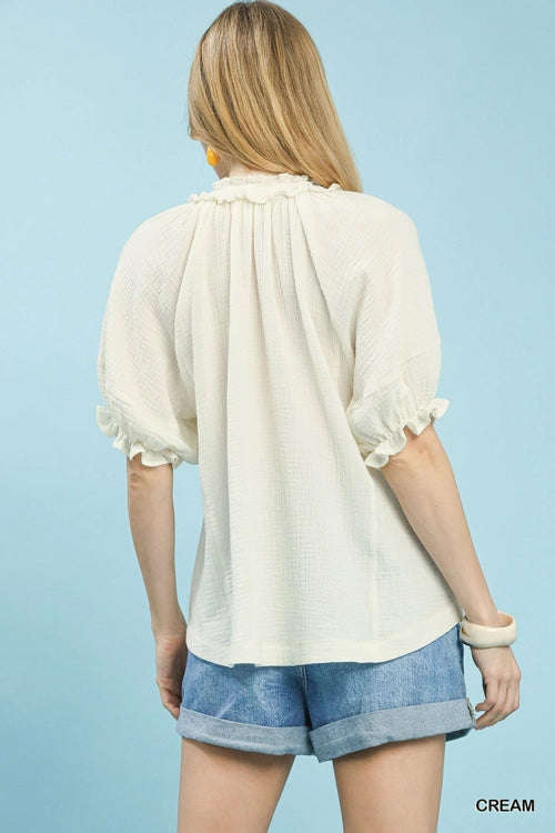 Umgee Cotton Gauze Ruffle Top - Salty Season LLC