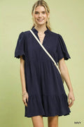 Umgee Linen Tiered Babydoll Dress with Scalloped Sleeves - Salty Season LLC