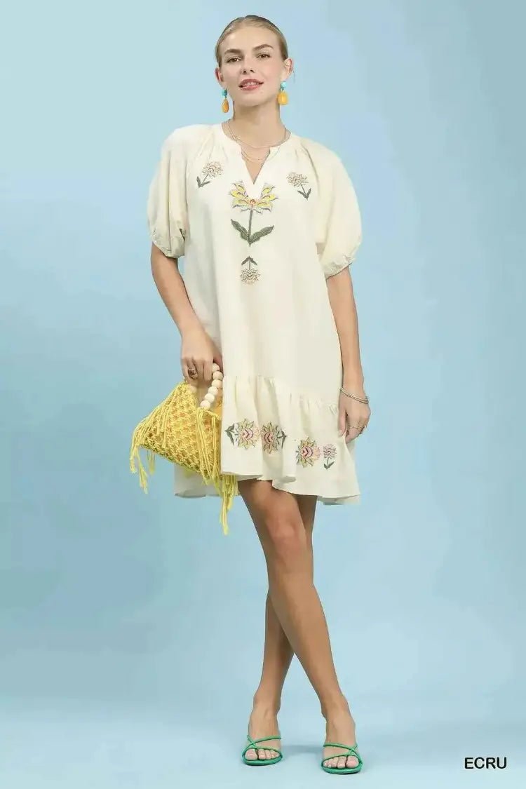 Umgee Embroidered Floral Baby-doll Dress