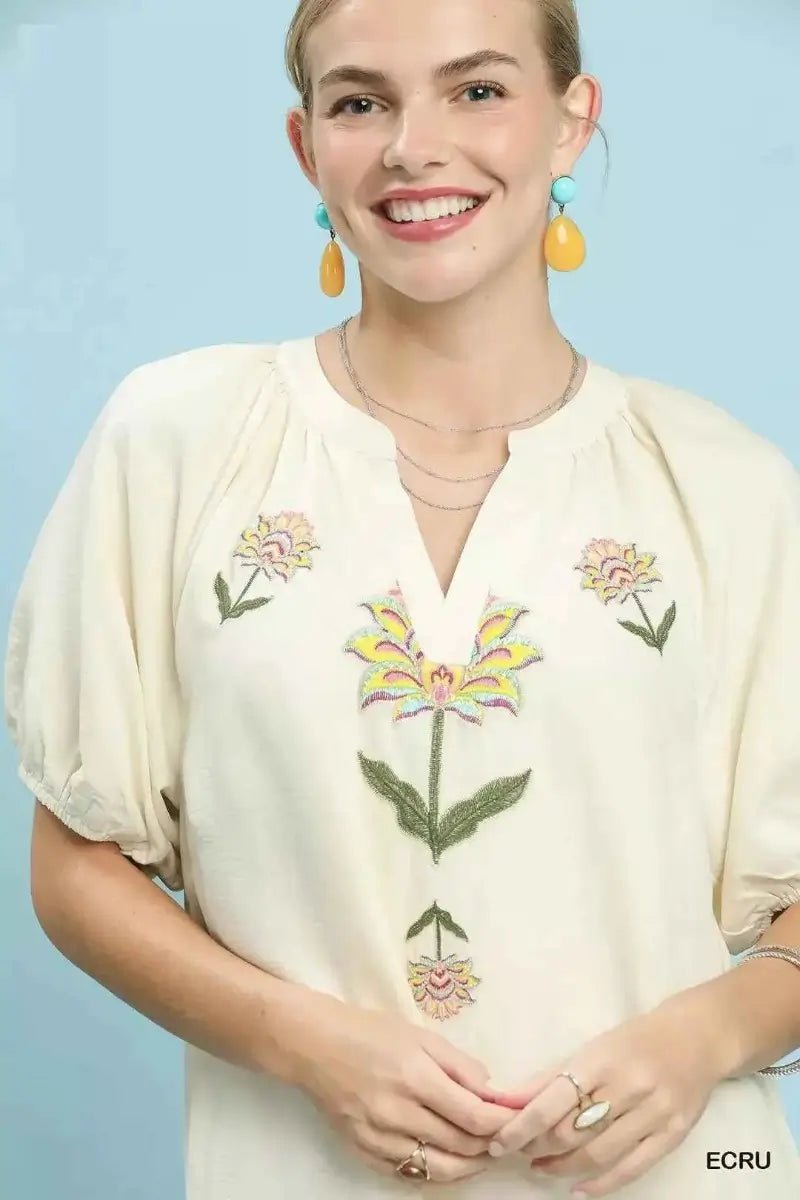 Umgee Embroidered Floral Baby-doll Dress