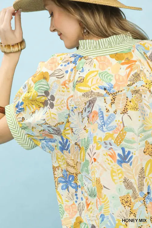 Umgee Mix Boho Printed V-Neck Top - Salty Season LLC