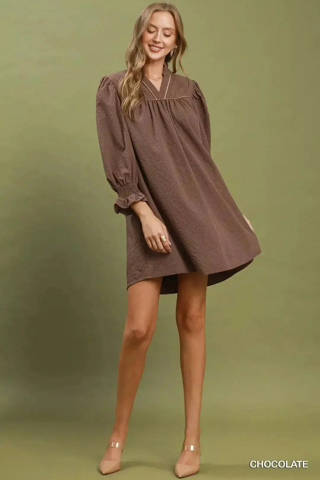 Women's Puff Sleeve Dress | Umgee Textured Puff Sleeve Mini Dress Trendsi