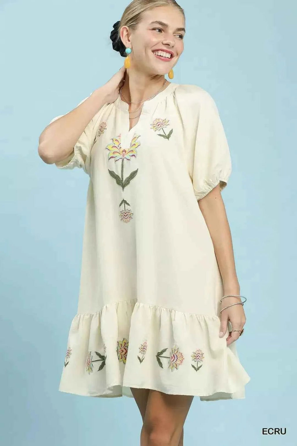 Umgee Embroidered Floral Baby-doll Dress