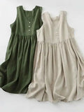 V-Neck Button Detail Sleeveless Midi Dress
