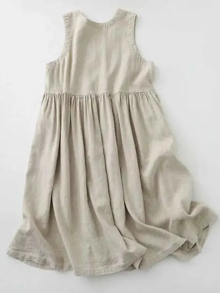 V-Neck Button Detail Sleeveless Midi Dress