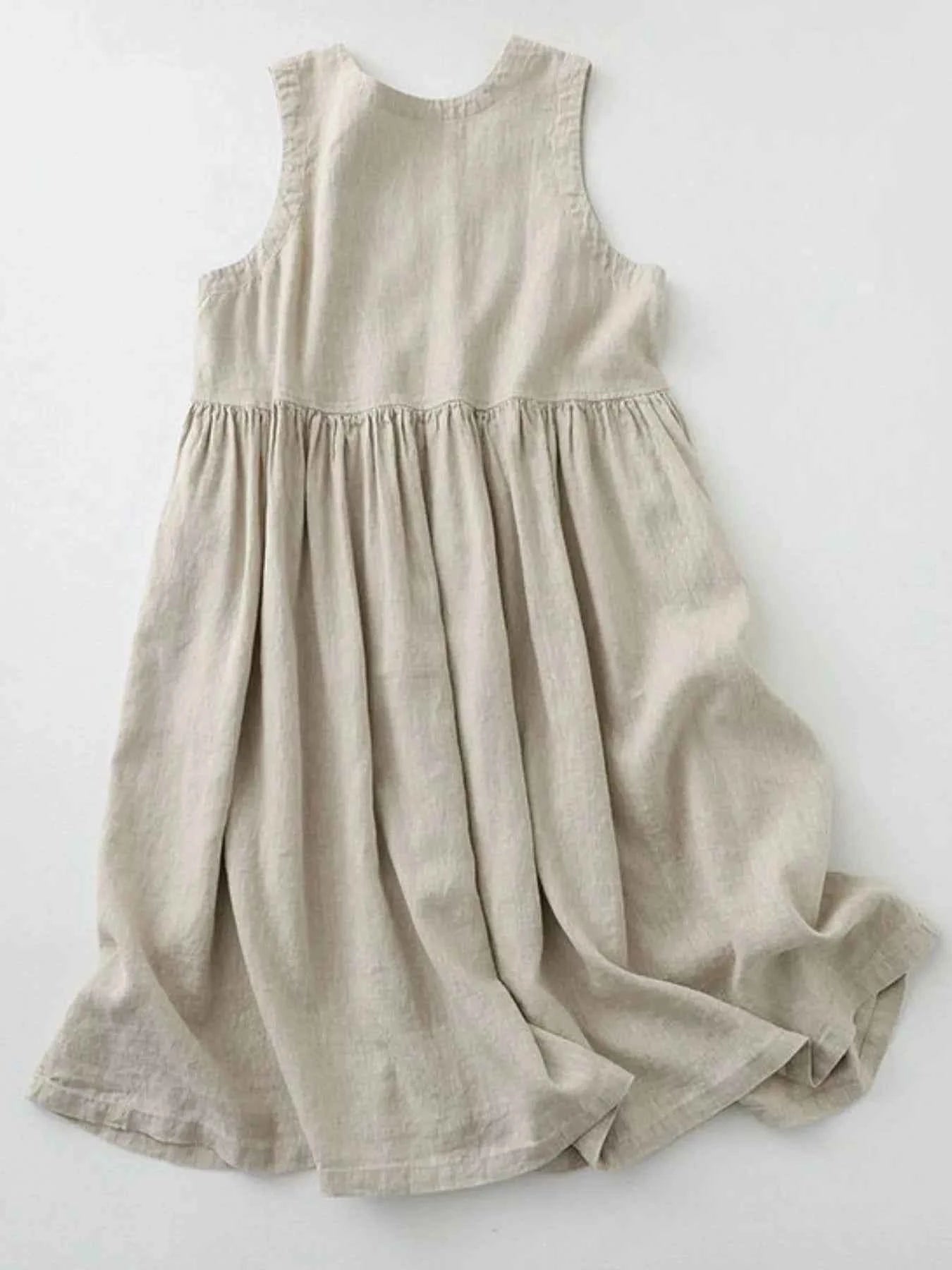 V-Neck Button Detail Sleeveless Midi Dress