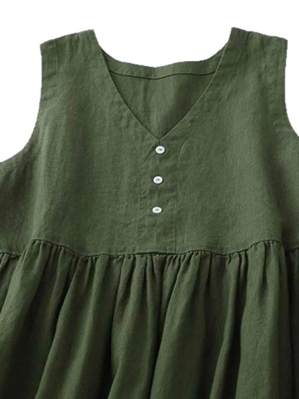 V-Neck Button Detail Sleeveless Midi Dress