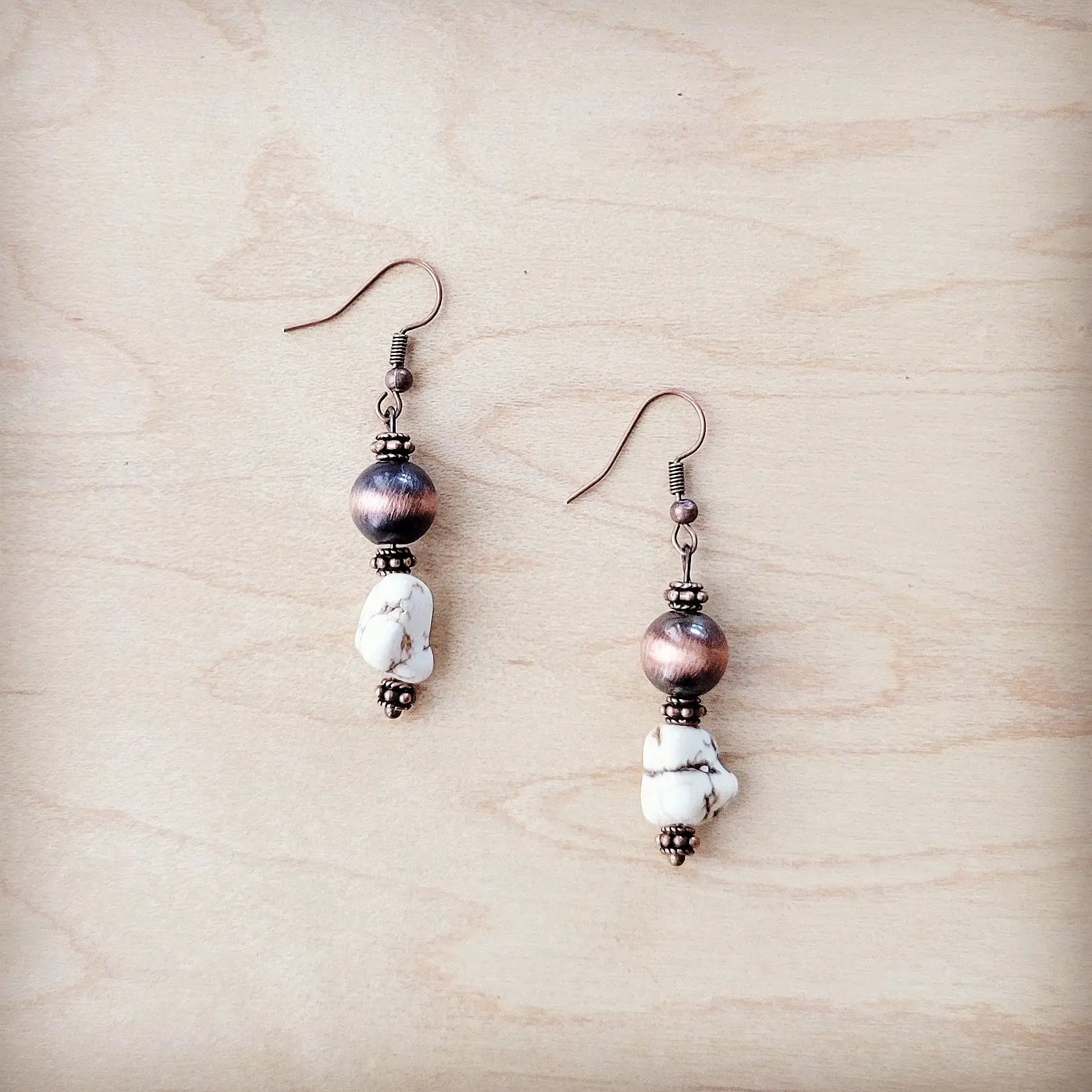 **Western White Turquoise w/ Copper Bead Drop Earring 200x The Jewelry Junkie