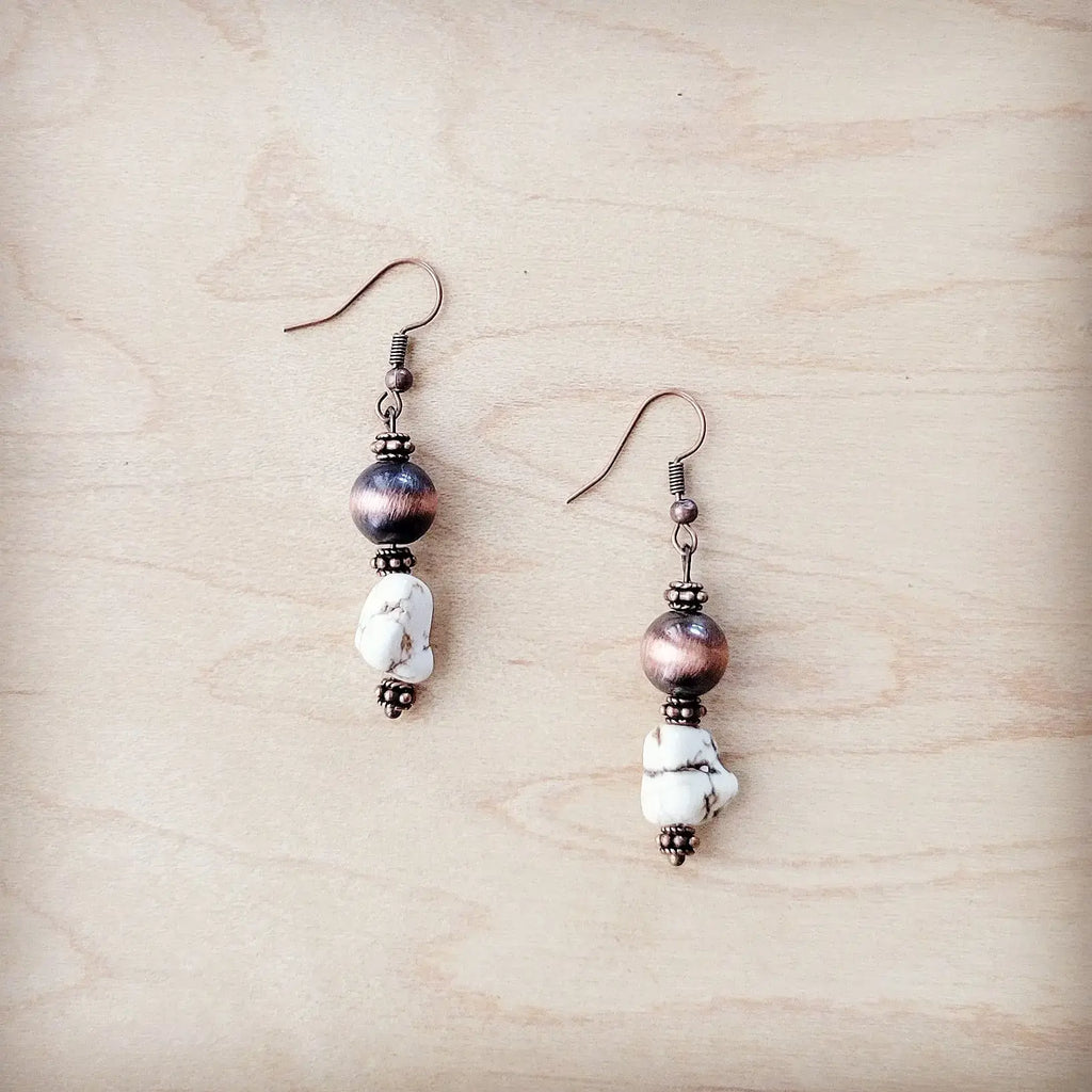 **Western White Turquoise w/ Copper Bead Drop Earring 200x